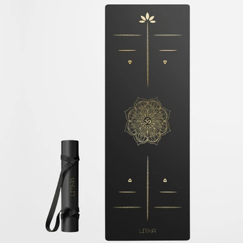 Коврик для йоги и фитнеса каучуковый Lita Asana Black PU/coconut/rubber Yoga mat черный 183х68х0,5 см