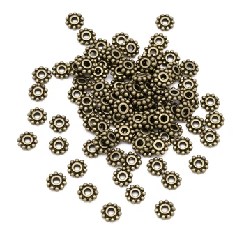 Намистини-Розділювачі, Біжутерний Сплав, Сніжинка, Колір Бронзовий, 6.5мм, Отвір 2мм, 100 шт