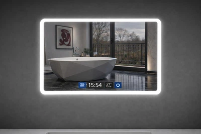Зеркало для ванной LED ML - 21 60×80 см с контурной подсветкой, Smart-дисплеем (часы, температура) и подогревом (антизапотевания)