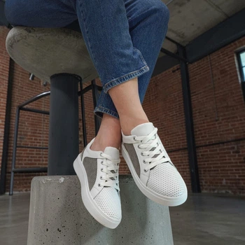 Кеди жіночі MYZ К-006 WHITE-GRAY весна літо осінь з натуральної шкіри та замші на платформі. Розмір 40