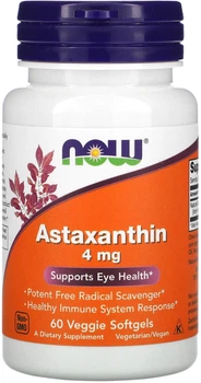 Астаксантин Now (Now Foods) Astaxanthin 4 мг 60 вегетаріанських капсул (NOW-03251)