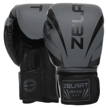Перчатки боксерские на липучке PU Zelart BO-0870 Размер 14 oz Серый-черный