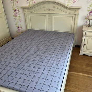 Простынь без резинки 150х220 см серо-синяя Клетка Бязь Голд Ananasko OR62