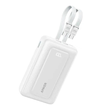 Павербанк Anker Zolo A110M 20000mAh 45W Fast Charge PD с двумя встроенными кабелями USB-C, дисплей, быстрая зарядка Белый