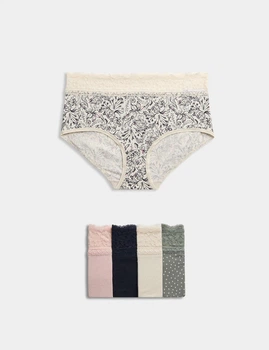 Набор кружевных трусиков Marks&Spencer миди High rise shorts 16(44) 5 шт dusty green lace 0231
