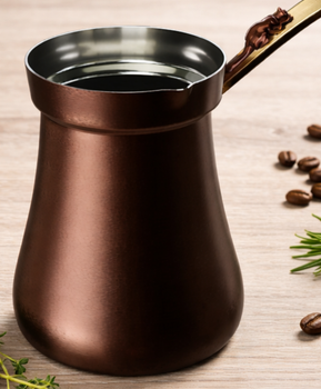Турка джезва ZH медная 'LUWAK патина' 170 мл с латунной ручкой (с фигуркой зверька LUWAK)