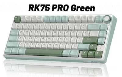 Клавиатура ROYAL KLUDGE R75 PRO Бело Салатовая Беспроводная Трехрежимная Игровая Механическая 2.4G/Bluetooth/Кабель, Батарея 3750 mAh, RGB Подсветка, С поддержкой HOT-SWAP. Silver Pro Switch