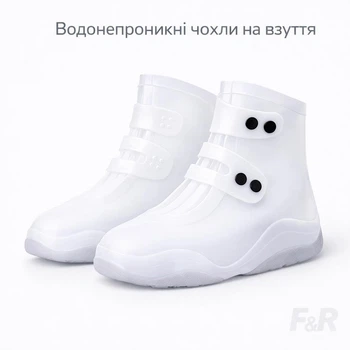 Многоразовые бахилы от дождя: водонепроницаемые силиконовые чехлы на обувь с антискользящей подошвой, высокие (Цвет: белый с серым Размер: 43-45)