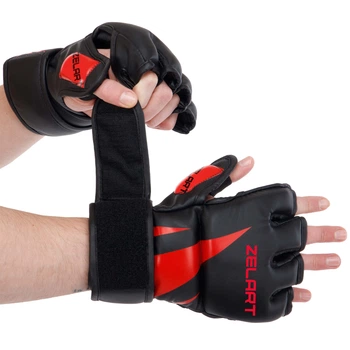 Перчатки для смешанных единоборств MMA PU Zelart BO-8355 Размер L Черный-красный