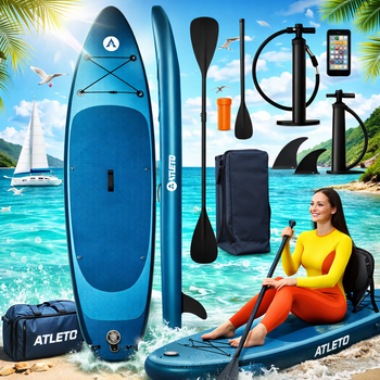 SUP-доска надувная 350 см, с сиденьем, сап борд комплект для плавания, до 150 кг, весло, насос, рюкзак
