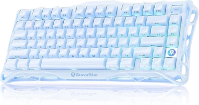 Клавиатура Беспроводная Gravastar Mercury K1 Ice Blue Игровая Механическая. 2.4G/Bluetooth/Кабель. АЛЮМИНИЕВЫЙ Корпус. Hot-Swap. Батарея 8000mAh. RGB Подсветка Корпуса. Kailh Cherry Pink -COPY-