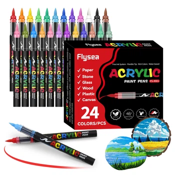 Акриловые маркеры кистевые Flysea Soft Brush 24 цвета, для бумаги, ткани, дерева, стекла, камня, керамики и пластика (afb24)