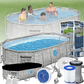 Каркасный семейный бассейн овальный Bestway 56716 549х274х122 см с фильтром и лестницей на 13420 л.