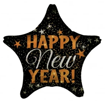 Фольгированний шар Star звезда Happy New Year чорна 18" 45 см 10262