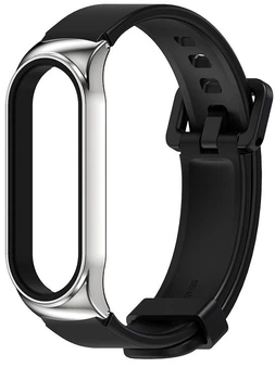 Ремінець силіконовий з металевою капсулою Mi Jobs Premium Comfort для фітнес браслета Xiaomi Mi Band 3 4 5 6 Чорний + срібло (mrk2231)