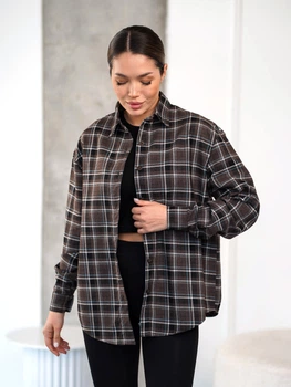 Жіноча сорочка бавовняна оверсайз у клітку з фланелі Teamv Flanel Коричнева XS
