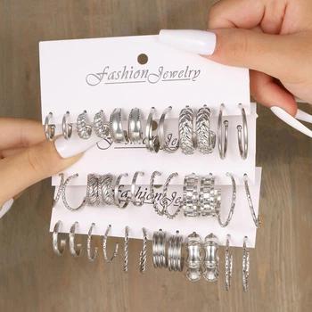 Серёжки-полукольца Fashion Jewelry серебристые 36 штук