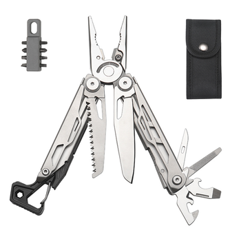 Мультитул 25-в-1 Multitool Pliers універсальний інструмент з нержавіючої сталі 420 з набором біт і нейлоновим чохлом, Silver