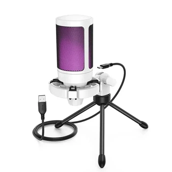 Микрофон Fifine AmpliGame A2W White, Конденсаторный, Кардиоидный, USB подключения, Plug & Play, RGB подсветкой