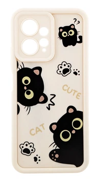 Чехол Shock Case Print для телефона Xiaomi Redmi Note 12 4G бампер силиконовый бежевый с рисунком Котики