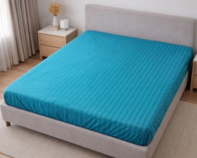 Простынь на резинке LARA сатин-страйп LUX turquoise d13227 160х200х25