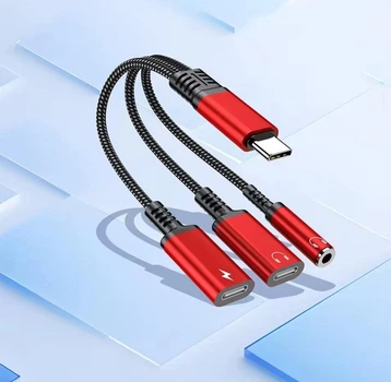 Переходник 60W 3в1 для Samsung S25,S25+,S25Ultra\ Type-c - AUX 3.5, Type-c ( зарядка),AUX Type-c\Черно-красный