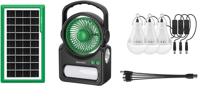 Фонарь аккумуляторный NEWVEW NV-T255 с вентилятором в комплекте 3 LED лампы 3 W и солнечная панель 3.5 W Зеленый (NWVW-NV-T255-GN)