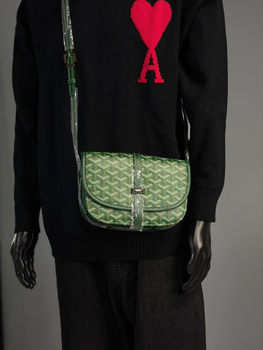 Мужская сумка Goyard экокожа 1 отделение регулируемый ремешок зеленый 21×15 см (Premium-A867)