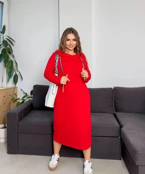 Сукня-худі жіноча весняна з двонитки спортивного стилю G&M k-118256 58-60 Розмір колір червоний