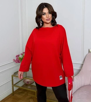 Жіночий лонгслів з двонитки оверсайз однотонний весняний G&M k-128561 52-54 Розмір колір червоний