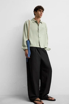 Штани Zara бавовняно лляні чорний 6861359/800 XL
