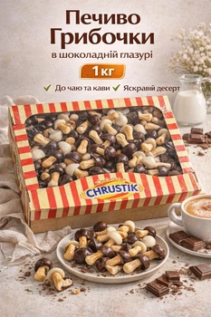 Печиво грибочки CHRUSTIK в шоколадній глазурі 1 кг