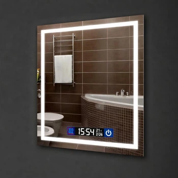 Зеркало прямоугольное с фронтальной LED подсветкой ML - 09 70×80 см, Smart-дисплеем (часы, температура) и подогревом (антизапотевания)