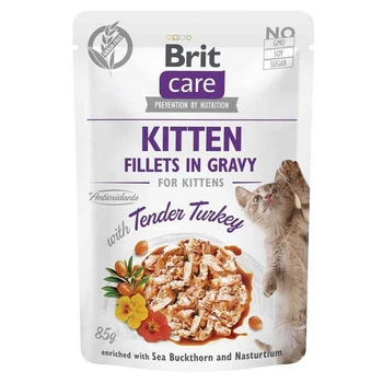 Brit Care Fillets in Gravy KITTEN Tender Turkey - Вологий корм "Філе в соусі" з ніжною індичкою для кошенят 85 г (8595602540532)
