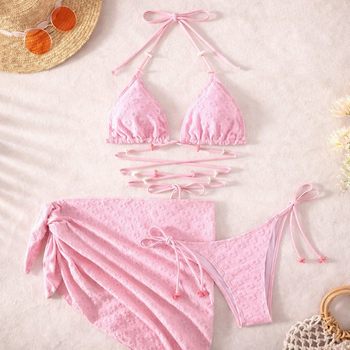 Комплект жіночий купальник + парео розмір S (Pink)