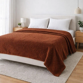 Плед мягкий на диван и кровать Cozy Touch LUX 200х230 см (Евро), теплый фактурный плед-покрывало Шоколад