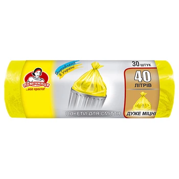 Пакети для сміття 40 л Помічниця дуже міцні HDPE 55×70 см для побутового використання (30 шт) жовті