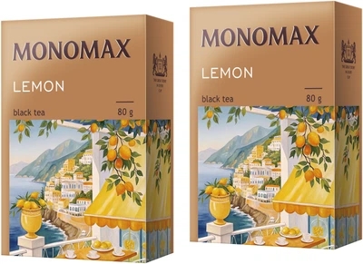Упаковка чаю чорного Мономах Lemon з цедрою та натуральним ароматом лимону 80 г х 2 шт (2000989451143)