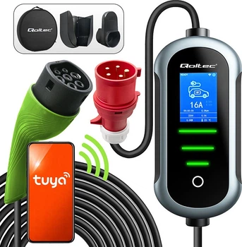Mobilna ładowarka do samochodu elektrycznego Qoltec EV z regulacją 2 w 1 Type 2 11 kW 5 m (5901878527208)