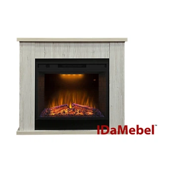 Каминокомплект IDaMebel Vera серый дуб (1004x876x282) с камином Royal Goodfire 26 с обогревом, звуком, дровами и кирпичами