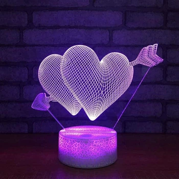 Детский ночник для мальчика и девочки 3D LED детская настольная лампа, декоративный светильник для детей от USB, сердця