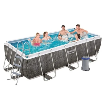 Каркасний басейн Bestway 56721 Power Steel ротанг сірий 404х201х100 см з фільтр-насосом та драбиною (21-9-56721)