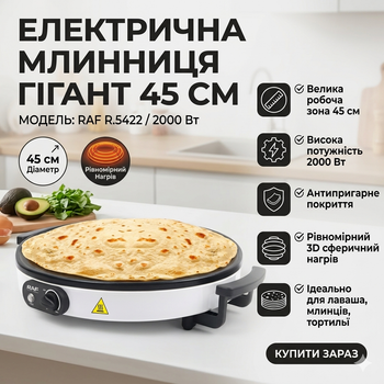 Електрична млинниця з антипригарним покриттям 45см RAF R.5422 2000W
