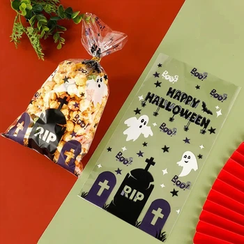 Пакети для солодощів 16х25 см на Хелловін Happy halloween Упаковка 10 штук Прозорий
