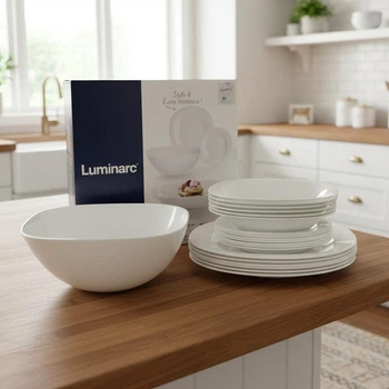 Сервіз столовий скляний 19 предметів Luminarc Carine White квадратний V8304
