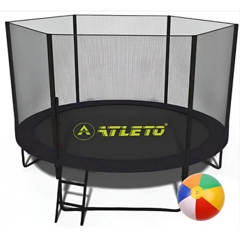 Батут з сіткою та драбинкою 252 см Atleto Black + подарунок м'ячик