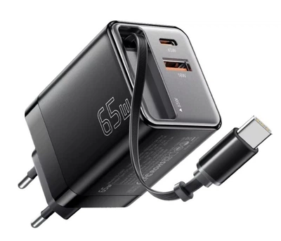 Сетевое зарядное устройство Essager ES-CD49 2C1U 65W с выдвижным кабелем Type-C