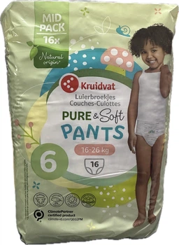 Екологічні підгузки-трусики Kruidvat pure&soft pants р 6 (16-26 кг) 16 шт