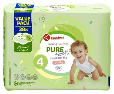 Підгузки Kruidvat pure&soft skin protect розмір 4 (8-14 кг) 38 шт