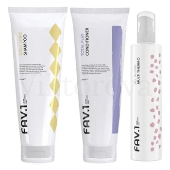 Набор для ежедневного ухода и разглаживания волос FAV.1: Шампунь FAV.1 DAILY SHINE SHAMPOO 250 мл + Кондиционер FAV.1 TOTAL FLAT CONDITIONER 250 мл + Термозащита FAV.1 ALL IN ONE MULTI THERMO 200 мл